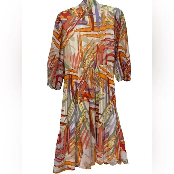 New York & Company Vibrant Patterned Balloon-Sleeve Pleated Dress - Picture 7 of 7